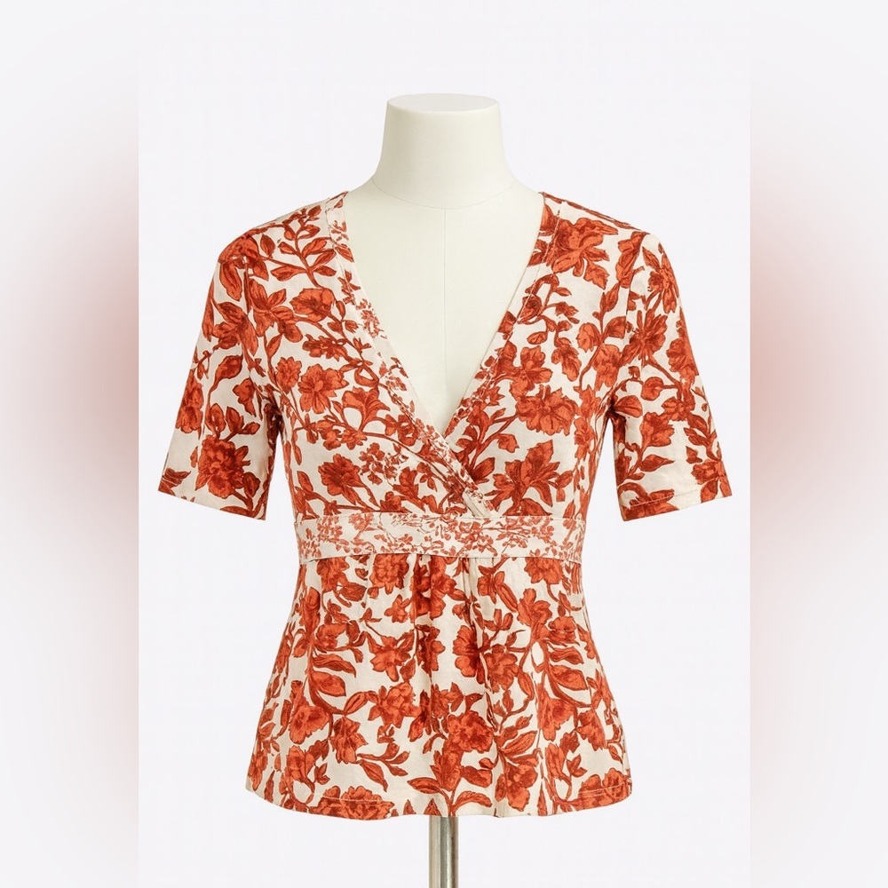 Gloria Vanderbilt Vintage 90s Y2K Babydoll Top 3/4 Sleeves Red & White Floral M